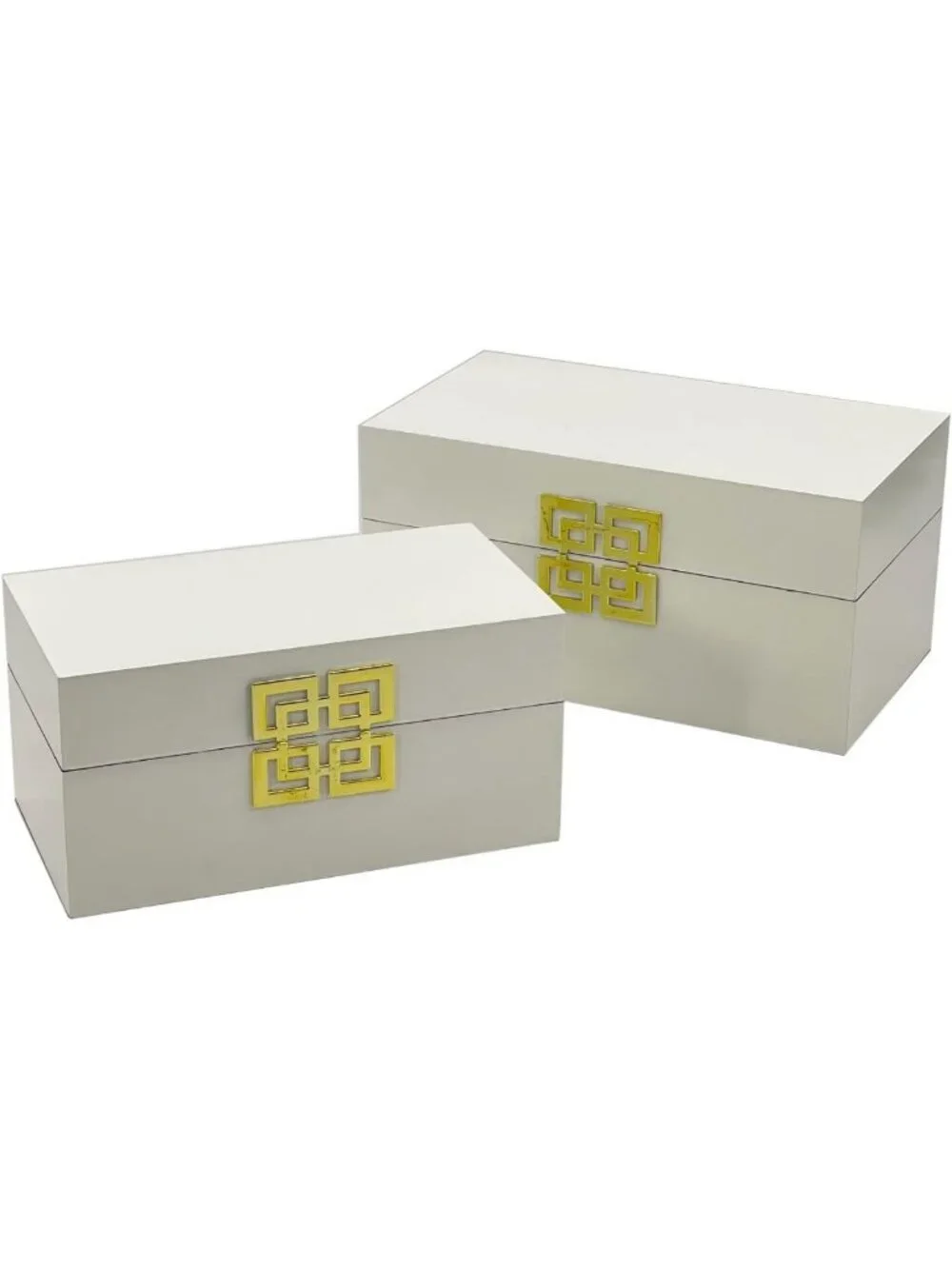 Set of 2 Decorative Storage Boxes with Hinged Lid - Classic Wood Design, White